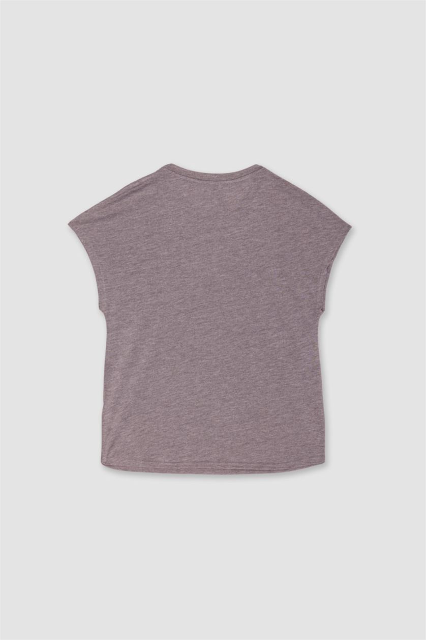 حريمي ميلانج أنثرا تيشيرت نص كم قصة عادية بياقة مستديرة مطبوع بأحجار