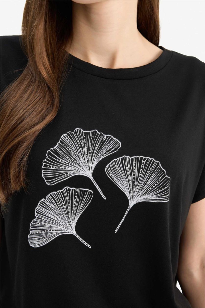 نساء أسود تي شيرت قصة عادية نص ردن وياخة دائرية