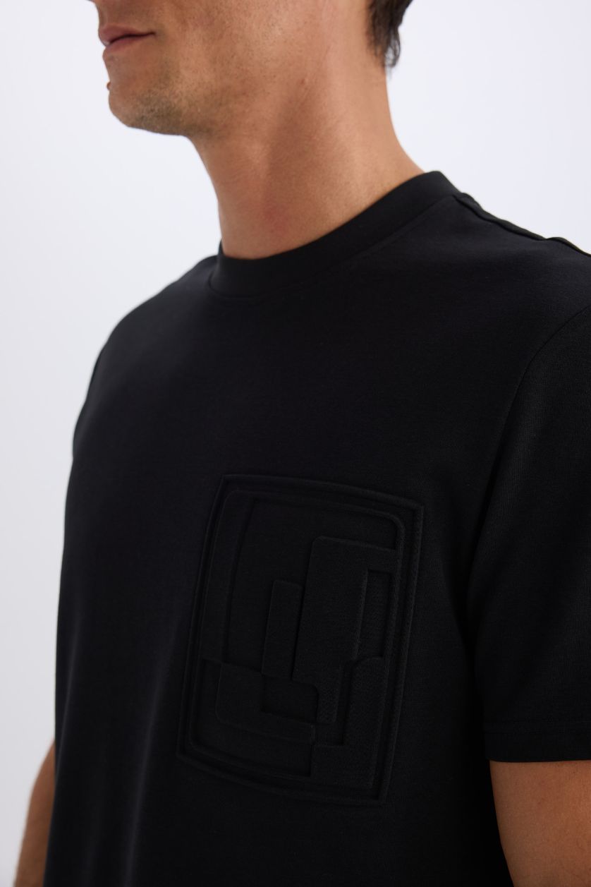 Erkek Siyah Regular Fit Bisiklet Yaka Kısa Kollu Ağır Kumaş Siyah Tişört