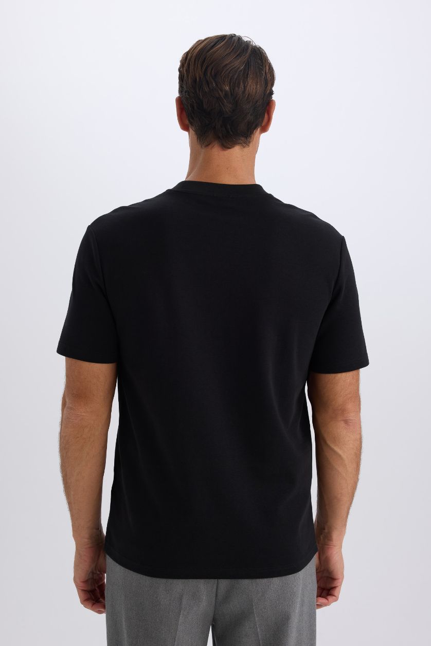 Erkek Siyah Regular Fit Bisiklet Yaka Kısa Kollu Ağır Kumaş Siyah Tişört