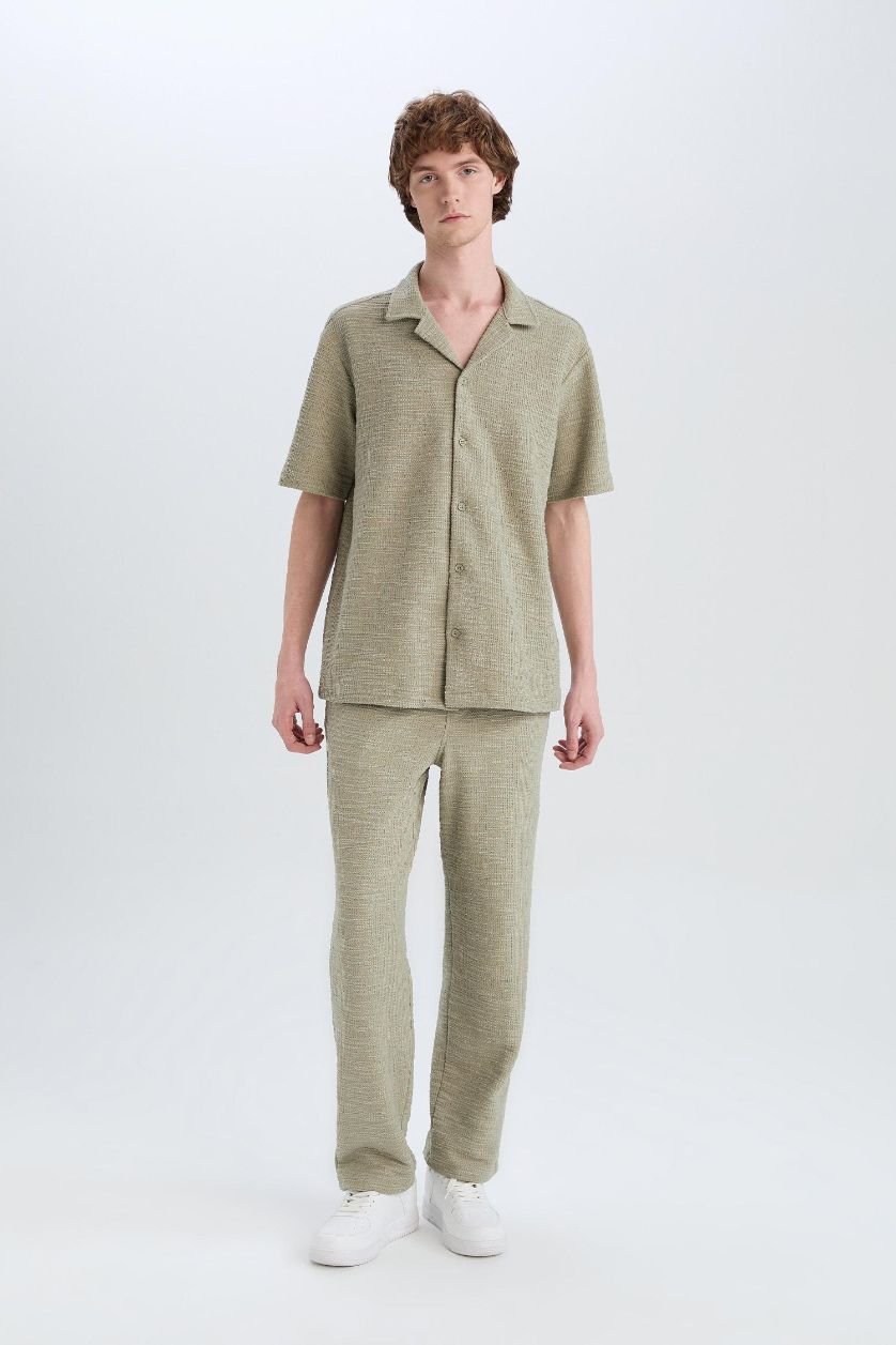 Erkek Açık Haki Regular Fit Yazlık Apaş Yaka Kısa Kollu Gömlek