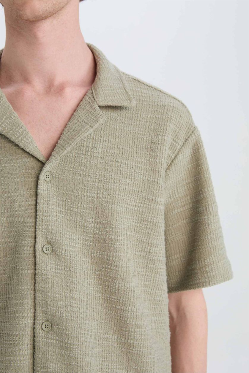 Erkek Açık Haki Regular Fit Yazlık Apaş Yaka Kısa Kollu Gömlek