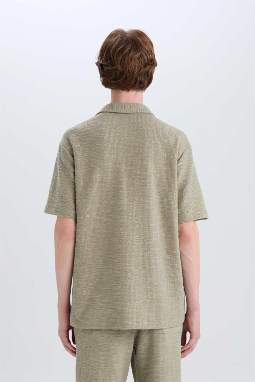 Erkek Açık Haki Regular Fit Yazlık Apaş Yaka Kısa Kollu Gömlek