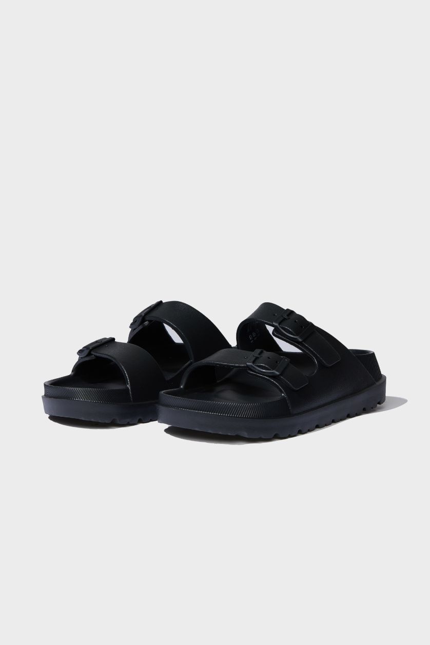 نساء أسود شبشب نسائي إيفا بكعب مسطح بشريط مزدوج