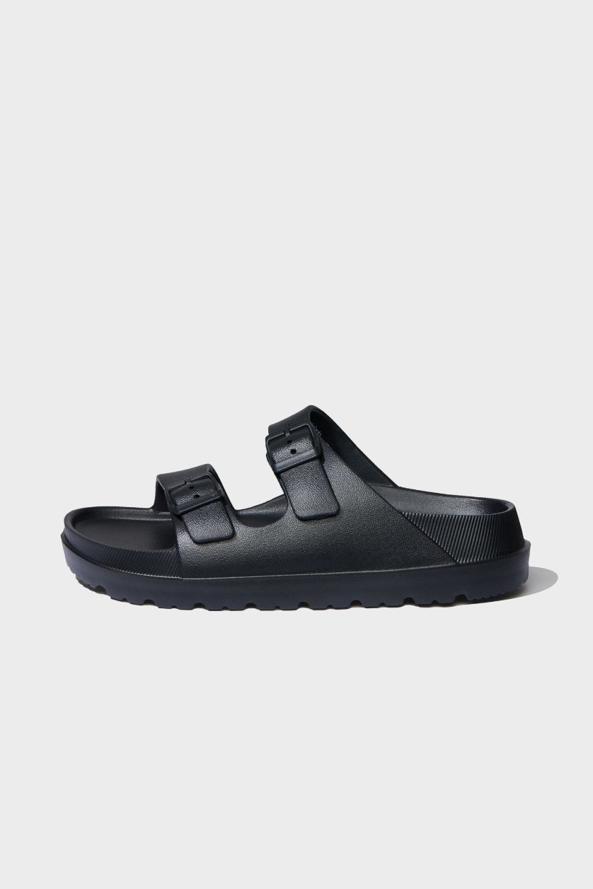 نساء أسود شبشب نسائي إيفا بكعب مسطح بشريط مزدوج