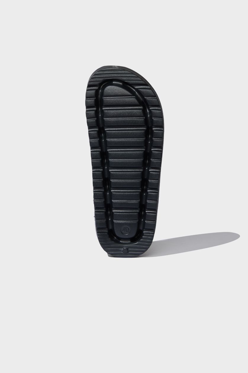 نساء أسود شبشب نسائي إيفا بكعب مسطح بشريط مزدوج