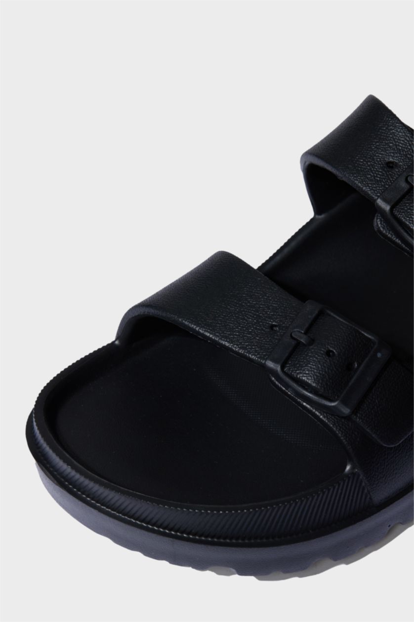 نساء أسود شبشب نسائي إيفا بكعب مسطح بشريط مزدوج