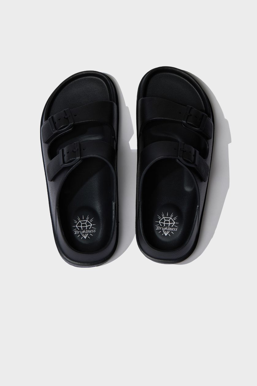 نساء أسود شبشب نسائي إيفا بكعب مسطح بشريط مزدوج