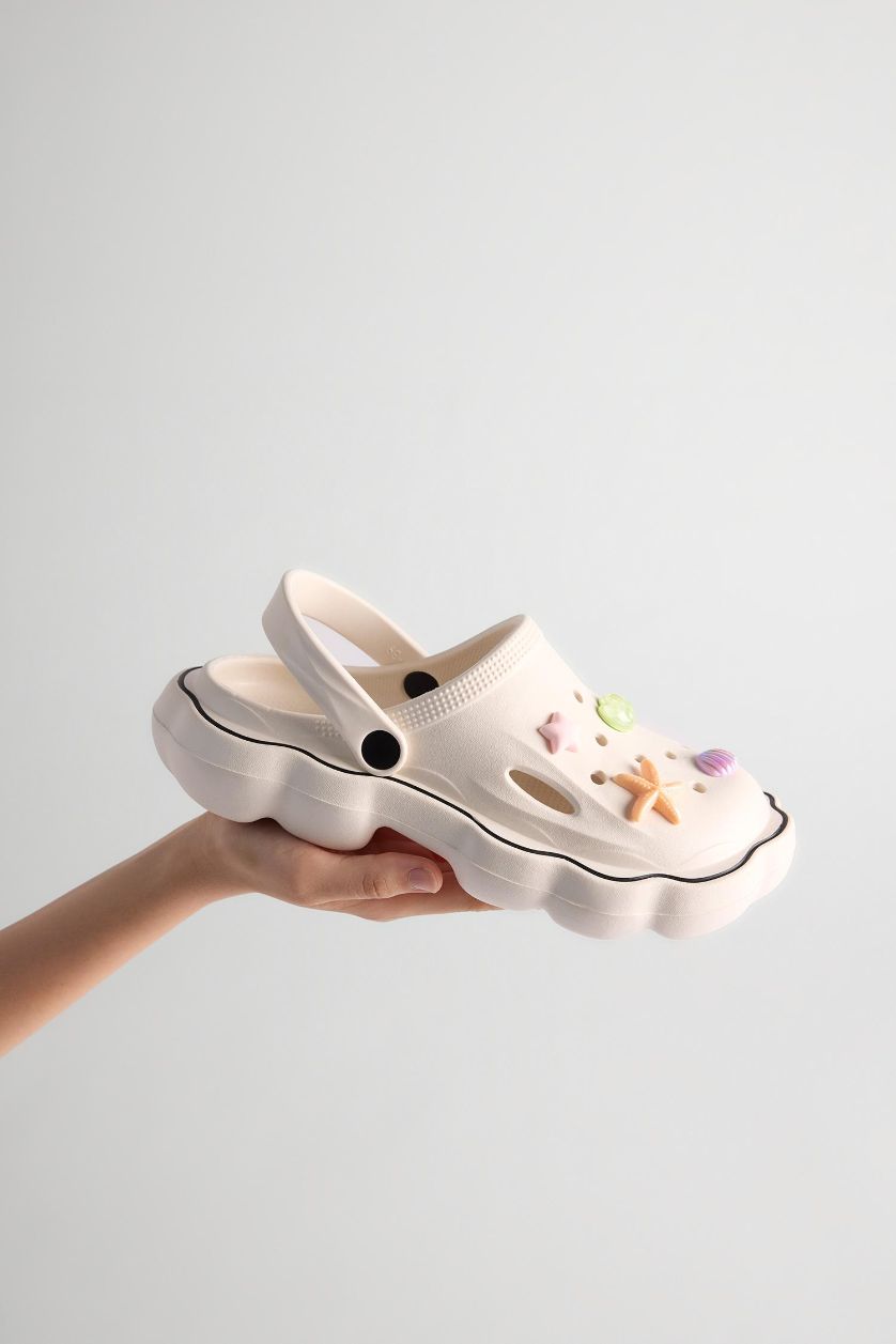 Kadın Kırık Beyaz Kadın Düz Taban Eva Sandalet