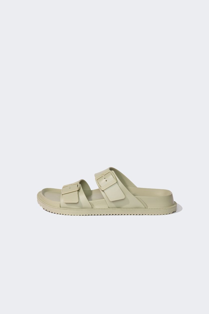 نساء أخضر شبشب نسائي جلد صناعي بكعب مسطح