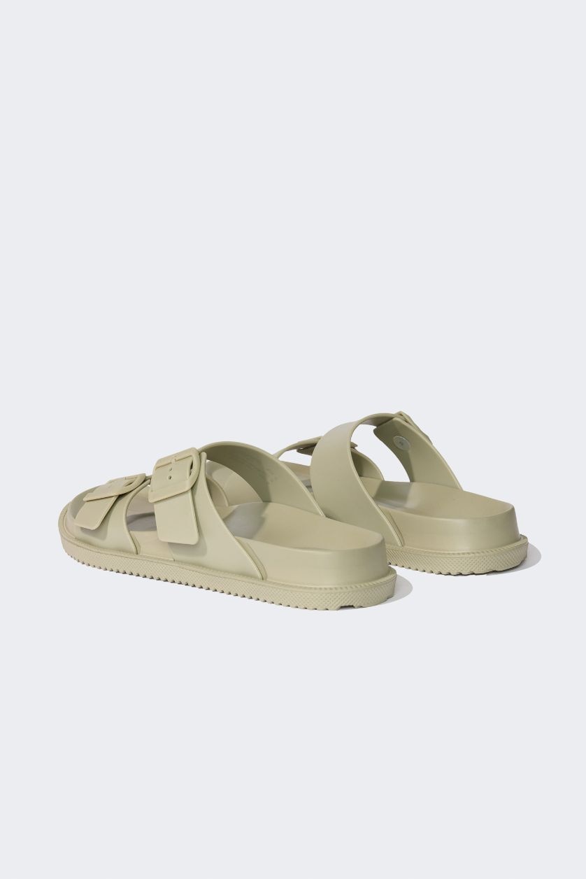 نساء أخضر شبشب نسائي جلد صناعي بكعب مسطح