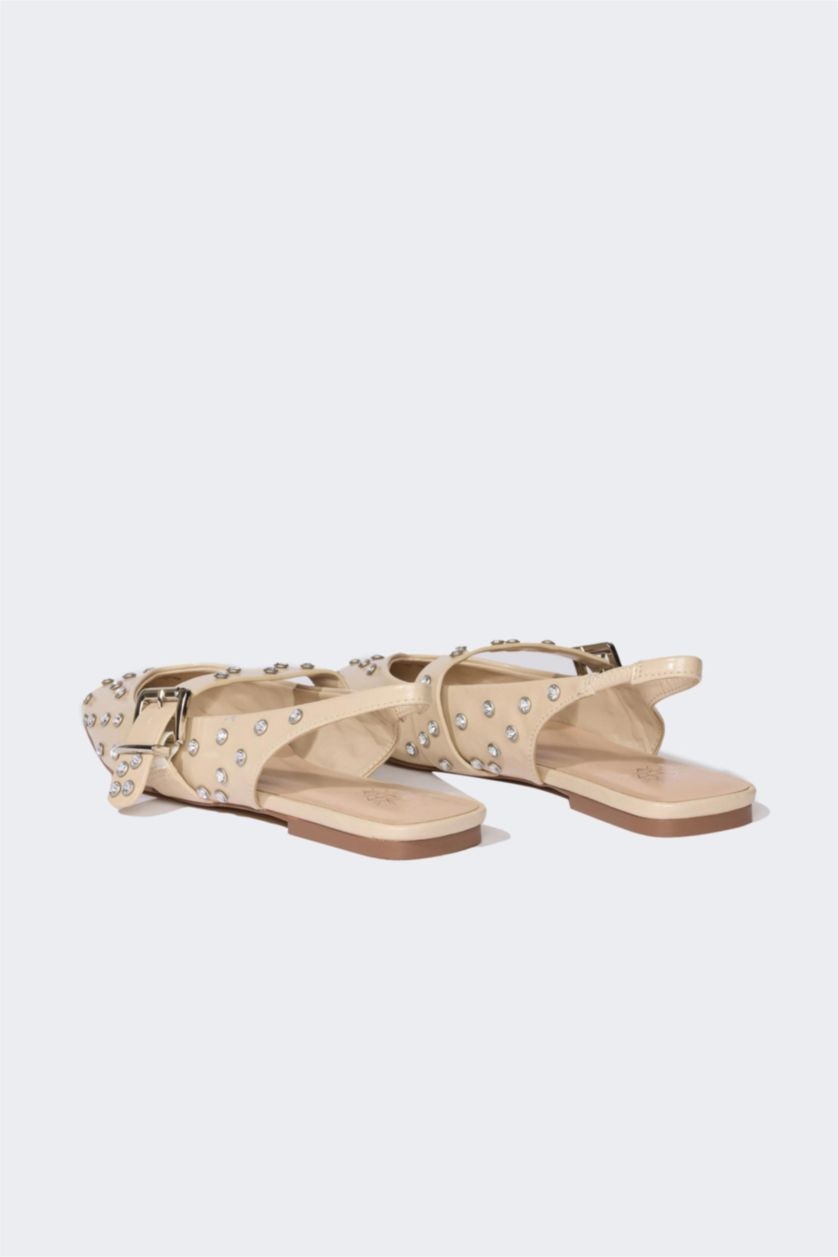 نساء بيج حذاء فلات بكعب مسطح