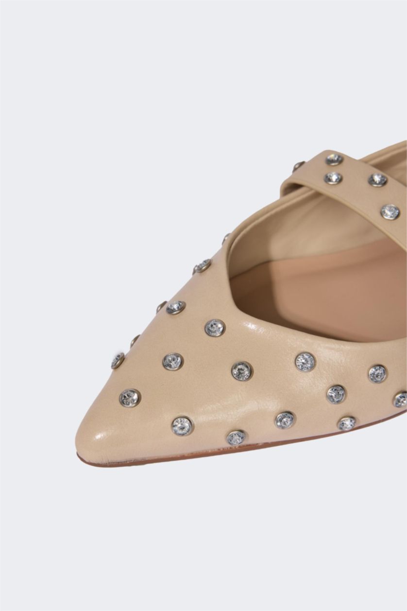 نساء بيج حذاء فلات بكعب مسطح