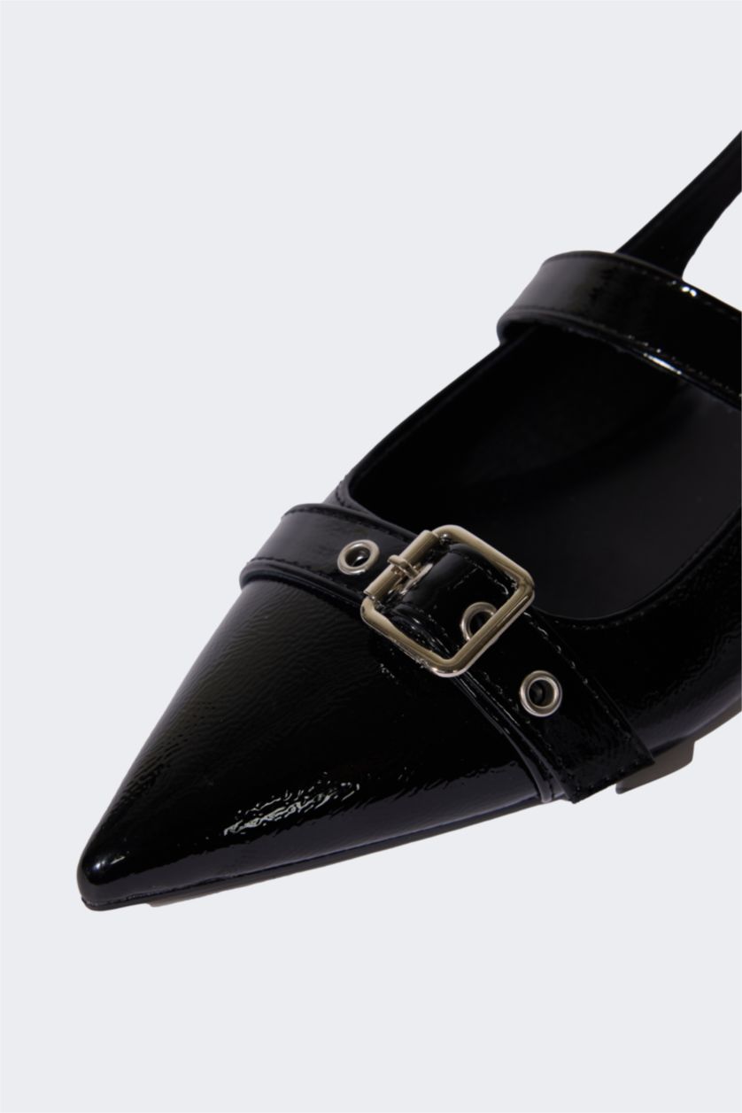 نساء أسود حذاء فلات نسائي جلد صناعي بكعب مسطح