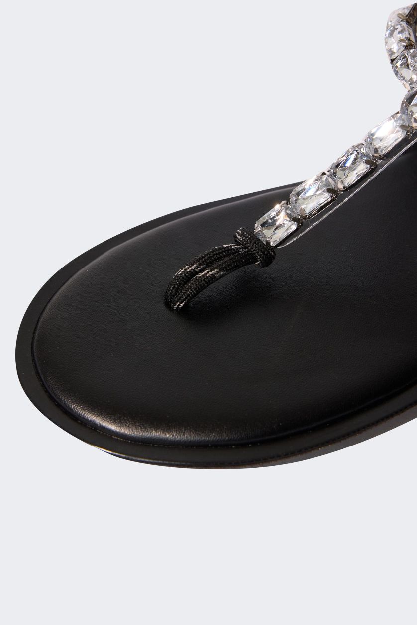 WOMAN Black Woman Flat Sole Faux Leather Sandals