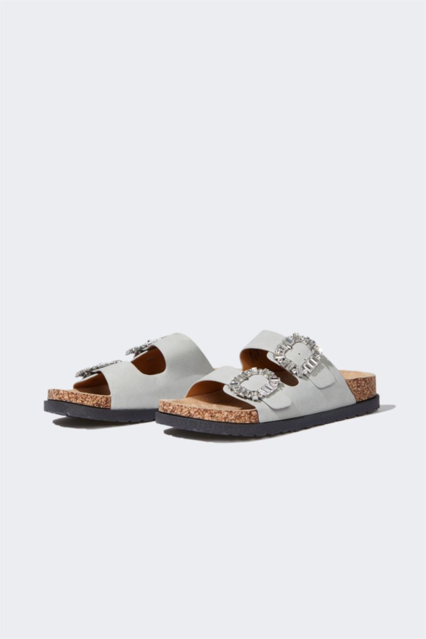 حريمي اللون الحجري شبشب حريمي جلد صناعي بكعب مسطح