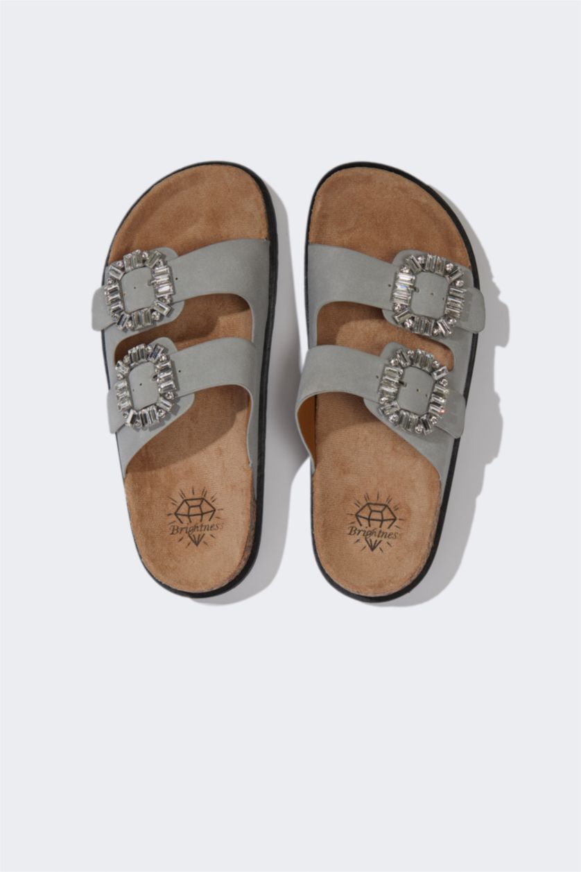 حريمي اللون الحجري شبشب حريمي جلد صناعي بكعب مسطح