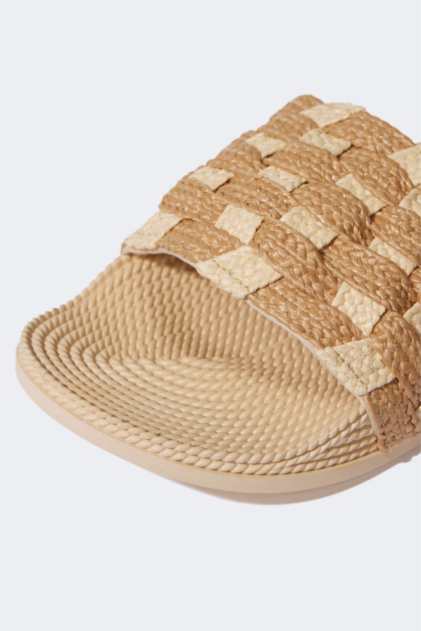 Kadın Bej Kadın Düz Taban Suni Deri Terlik