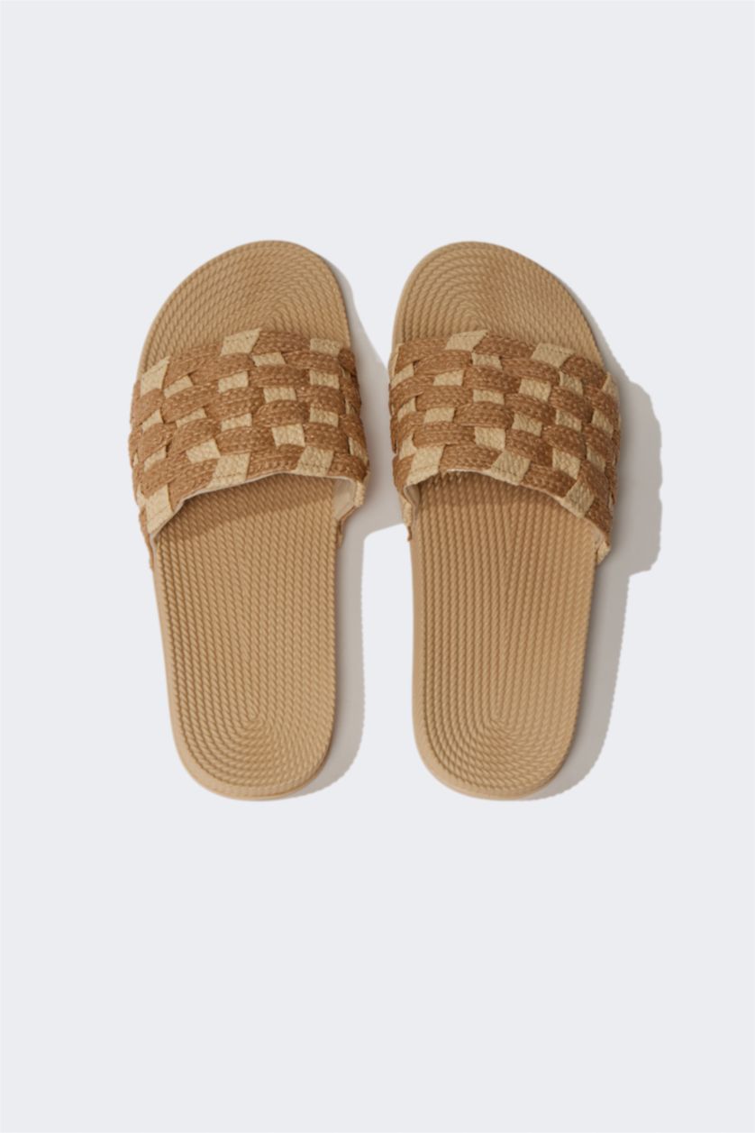 Kadın Bej Kadın Düz Taban Suni Deri Terlik