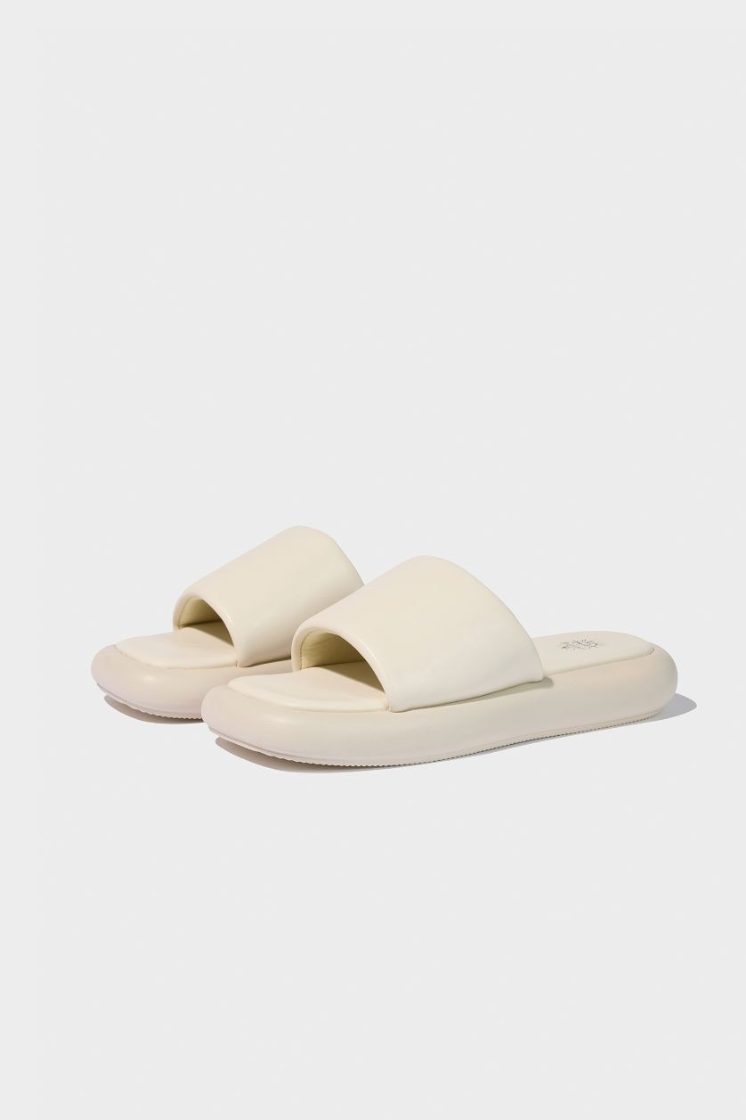 FEMME Blanc Sandales en similicuir à semelle plate pour femme