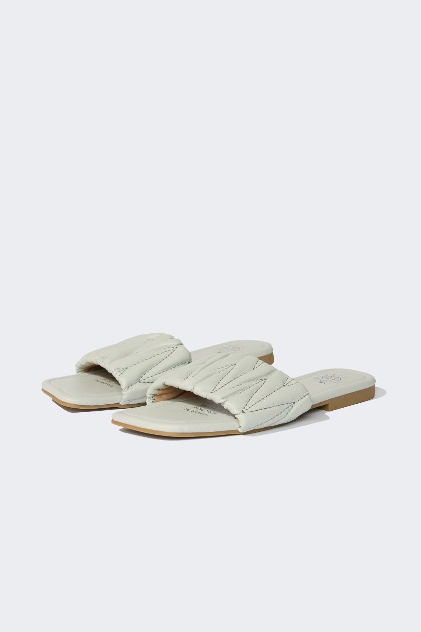 WOMAN Light Blue Woman Flat Sole Faux Leather Slippers