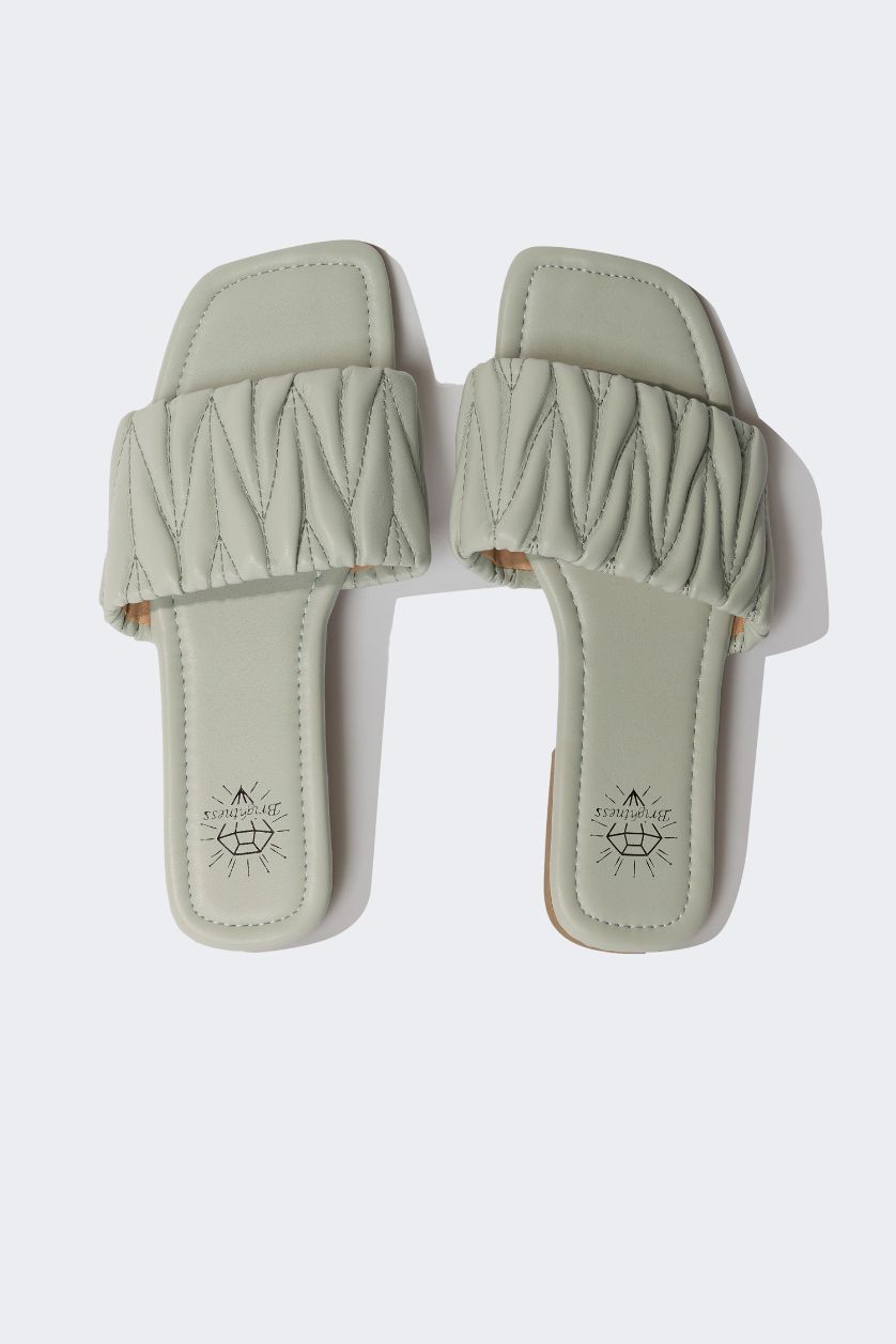 WOMAN Light Blue Woman Flat Sole Faux Leather Slippers