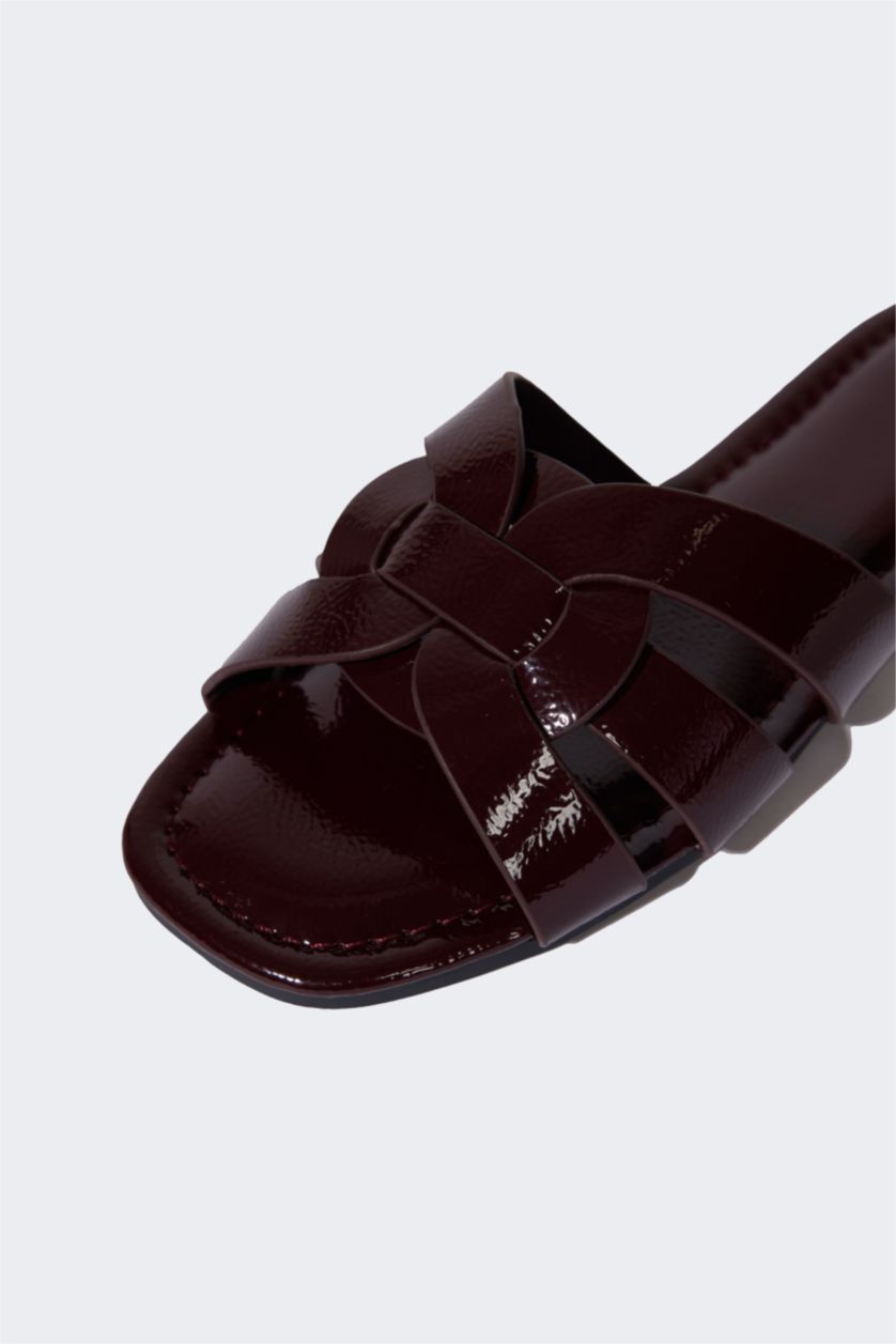 Kadın Bordo Kadın Düz Taban Suni Deri Terlik