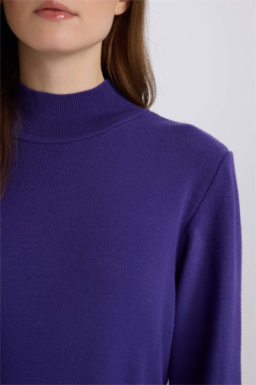 FEMME Violet Robe longue en tricot à manches longues et demi-col roulé Coupe régulière à taille nouée