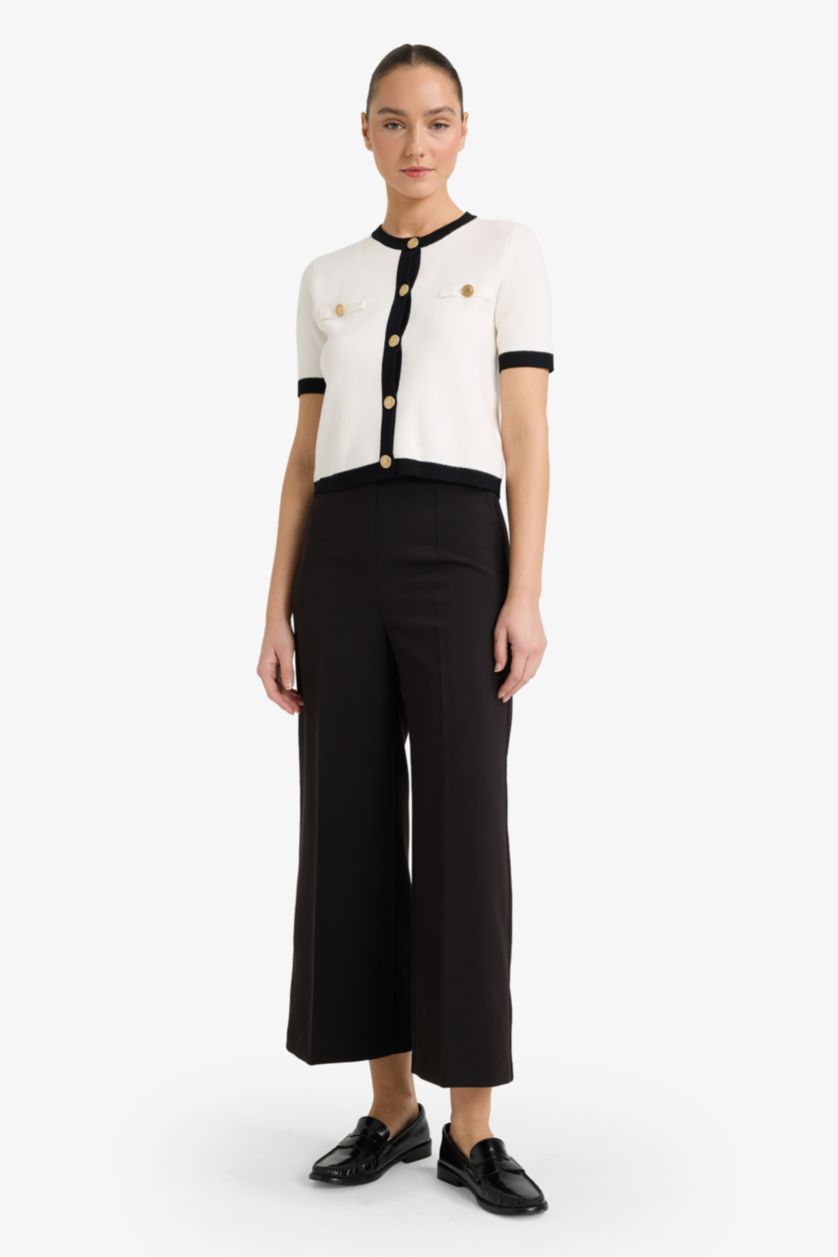 Woman Ecru Regular Fit Crew Neck Cardigan