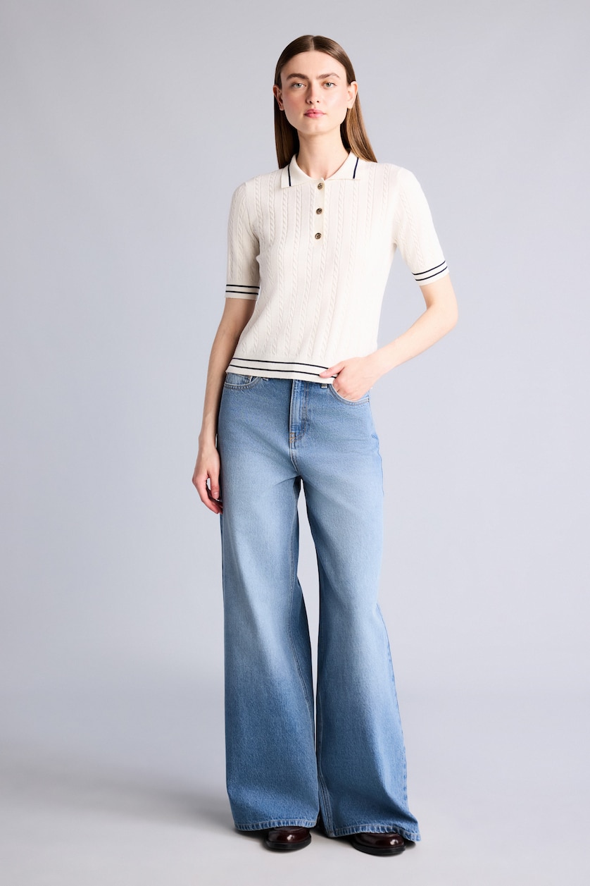 نساء بيج فاتح Pull à col polo Coupe régulière