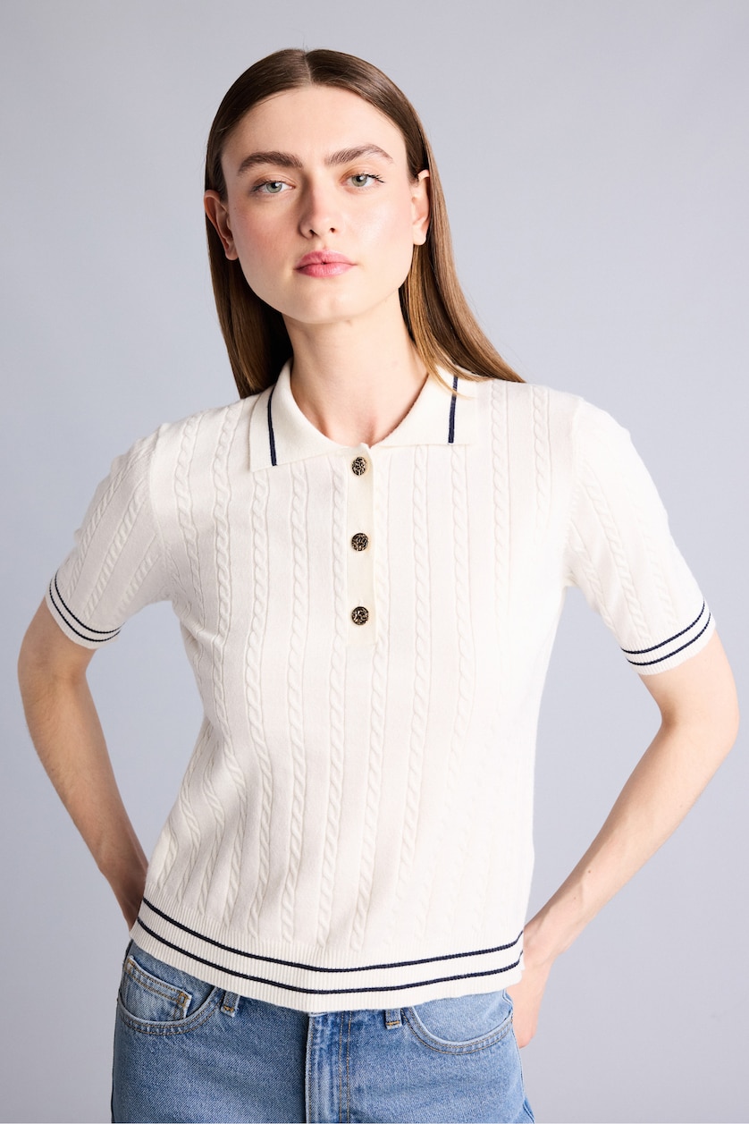 نساء بيج فاتح Pull à col polo Coupe régulière