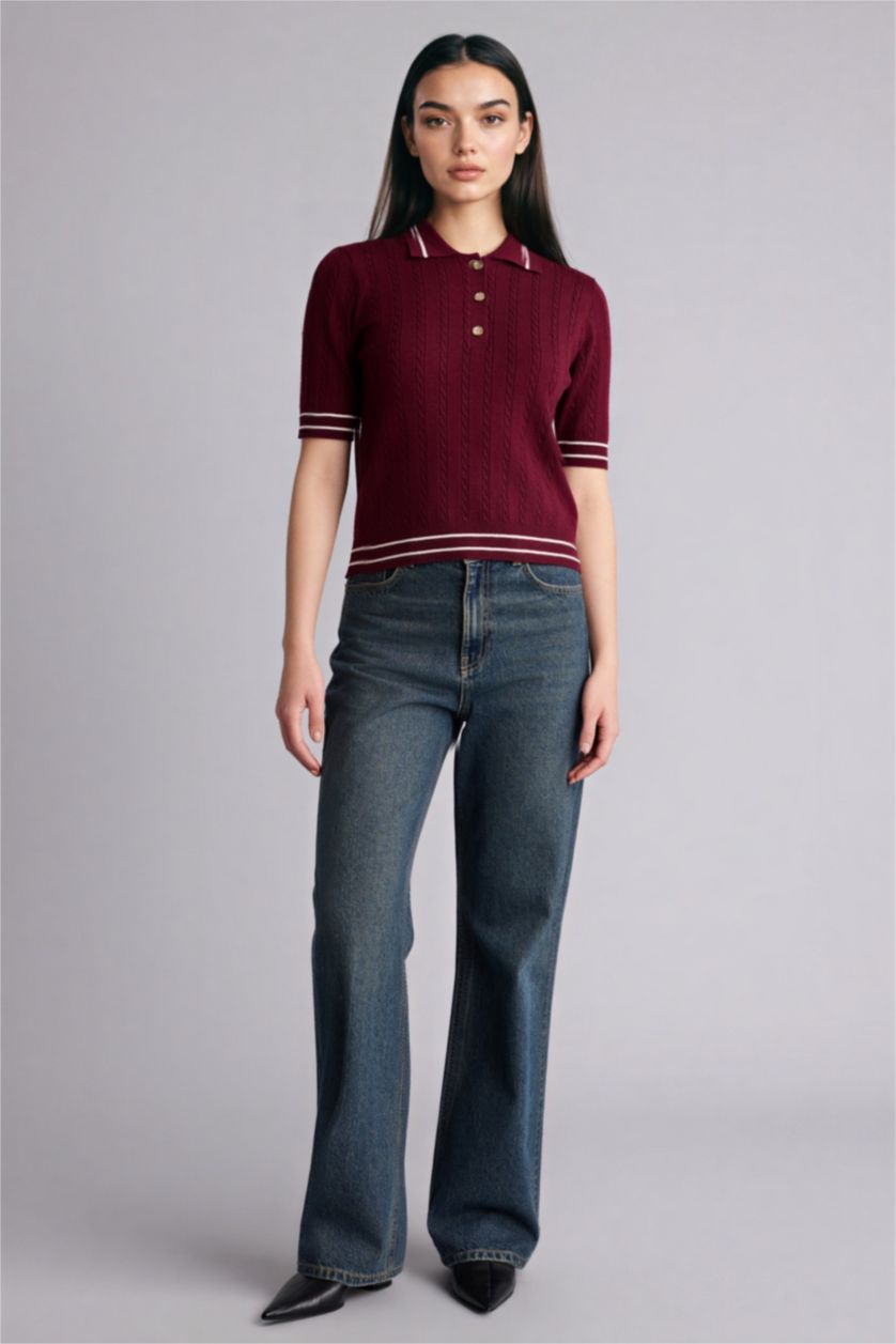 نساء خمري بلوز تريكو قصة عادية بياخة بولو