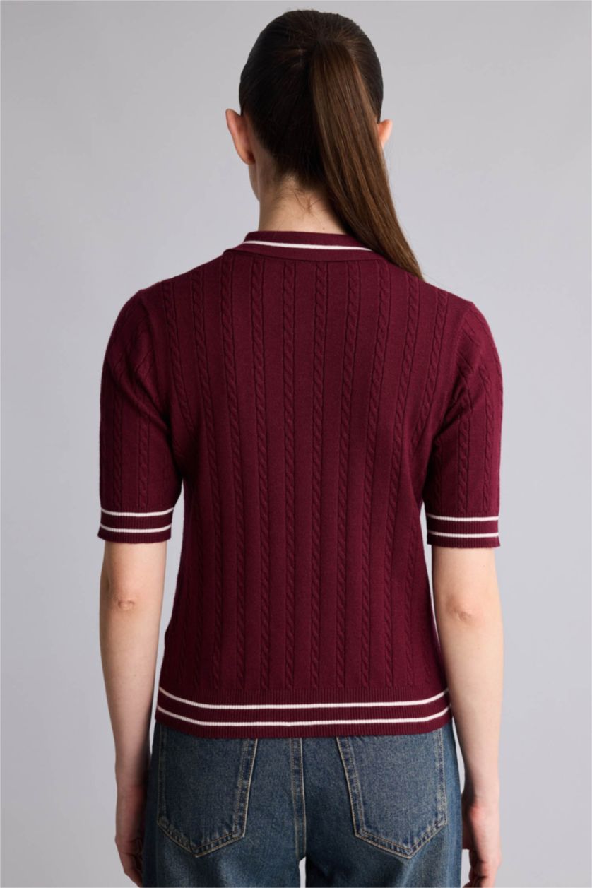 نساء خمري بلوز تريكو قصة عادية بياخة بولو