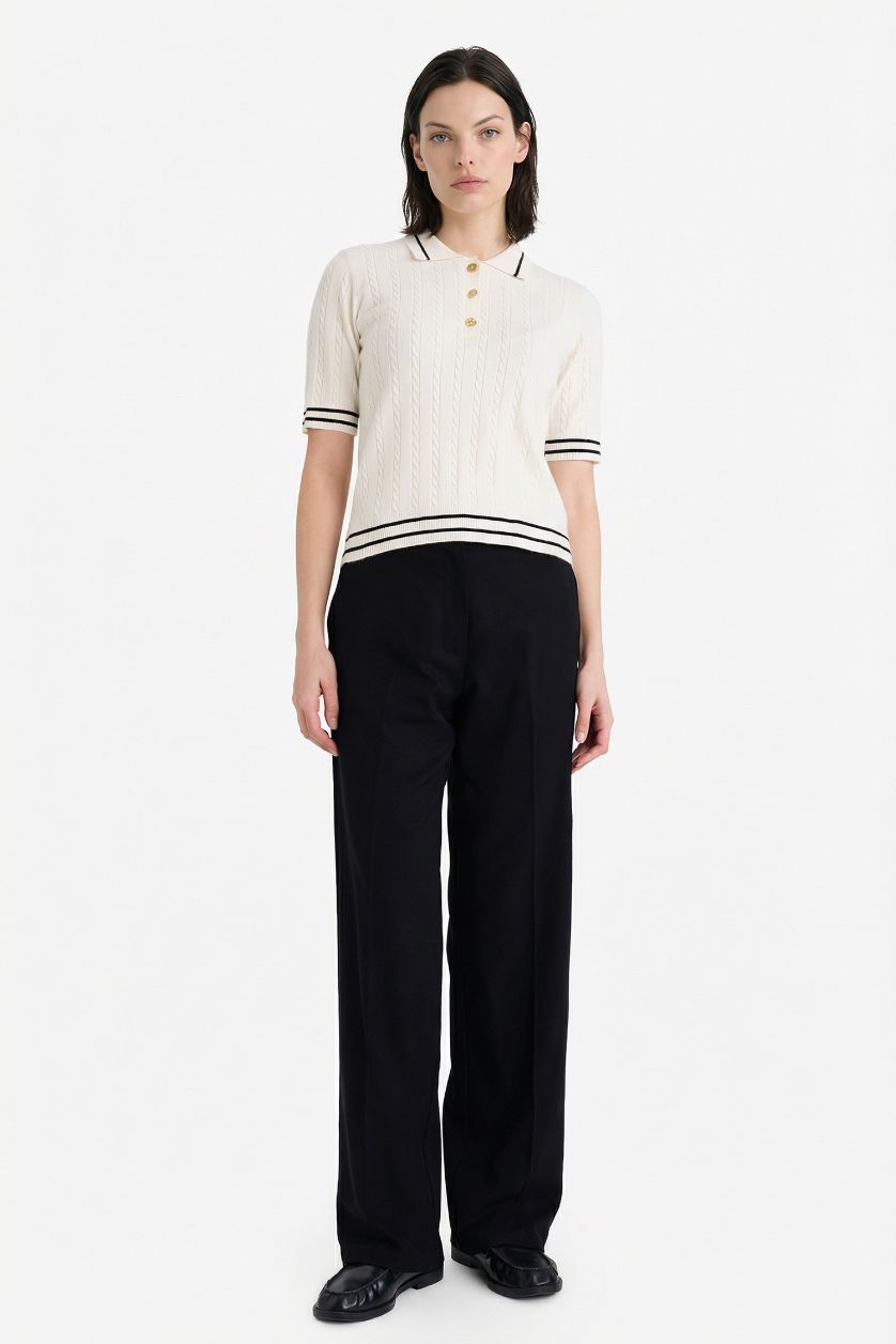 FEMME Écru Pull à col polo Coupe régulière