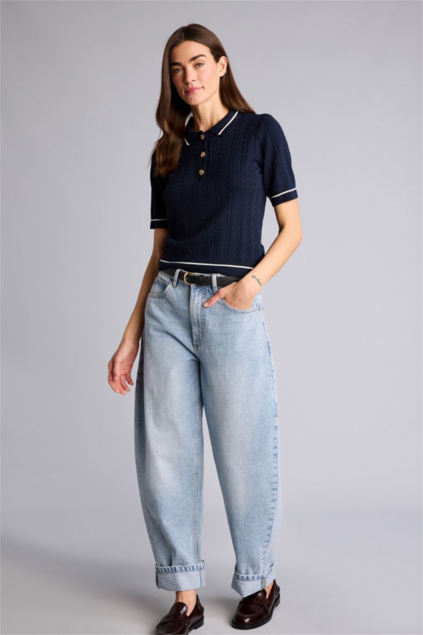 Kadın Lacivert Regular Fıt Polo Yaka Kazak