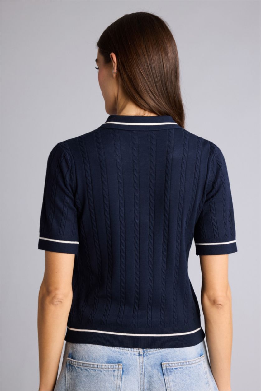 Kadın Lacivert Regular Fıt Polo Yaka Kazak