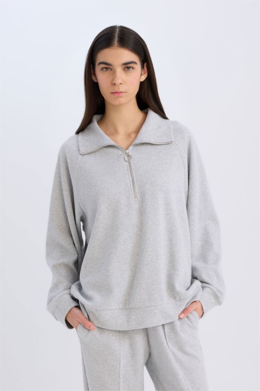 Kadın Gri Melanj Regular Fıt Sweatshirt