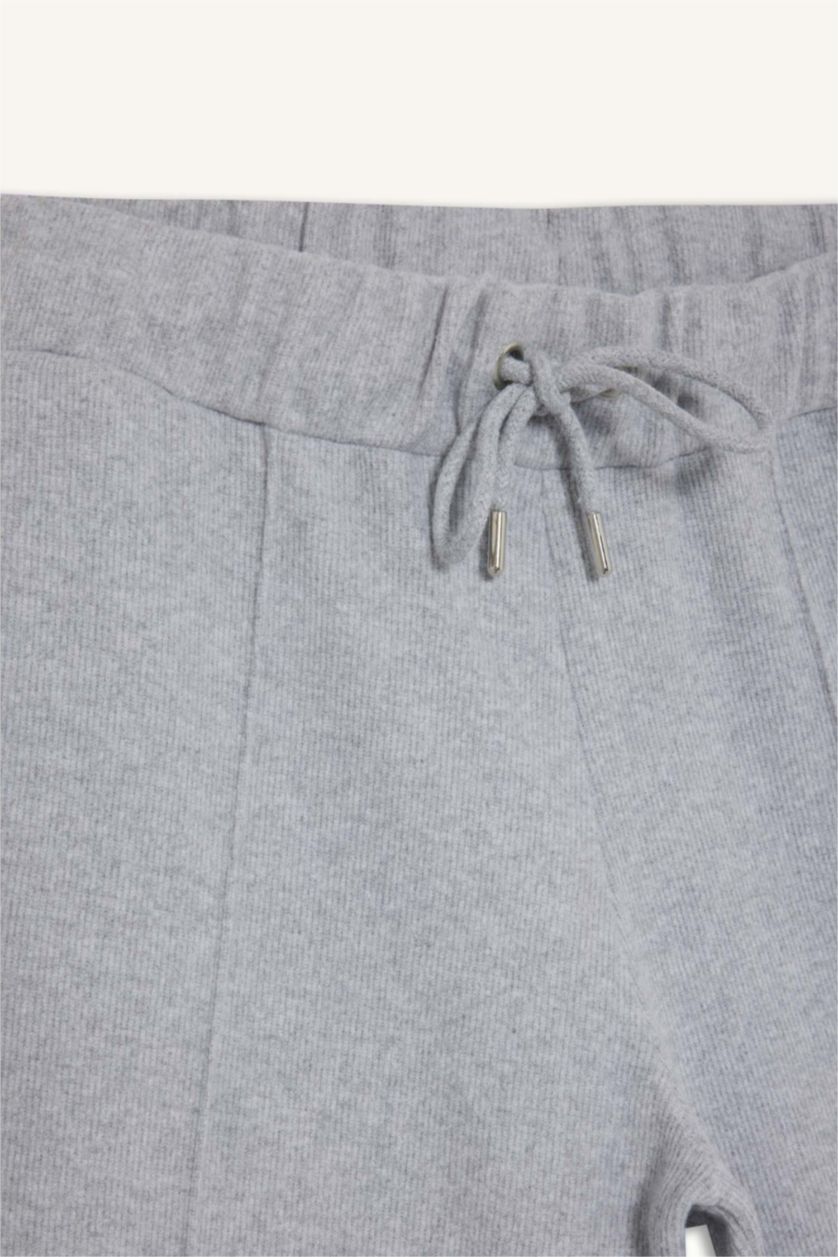 WOMAN Grey Melange Regular Fit Elastic Waist Basic Folded Trousers