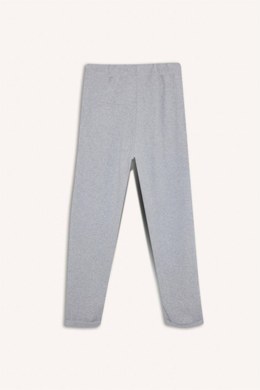 WOMAN Grey Melange Regular Fit Elastic Waist Basic Folded Trousers