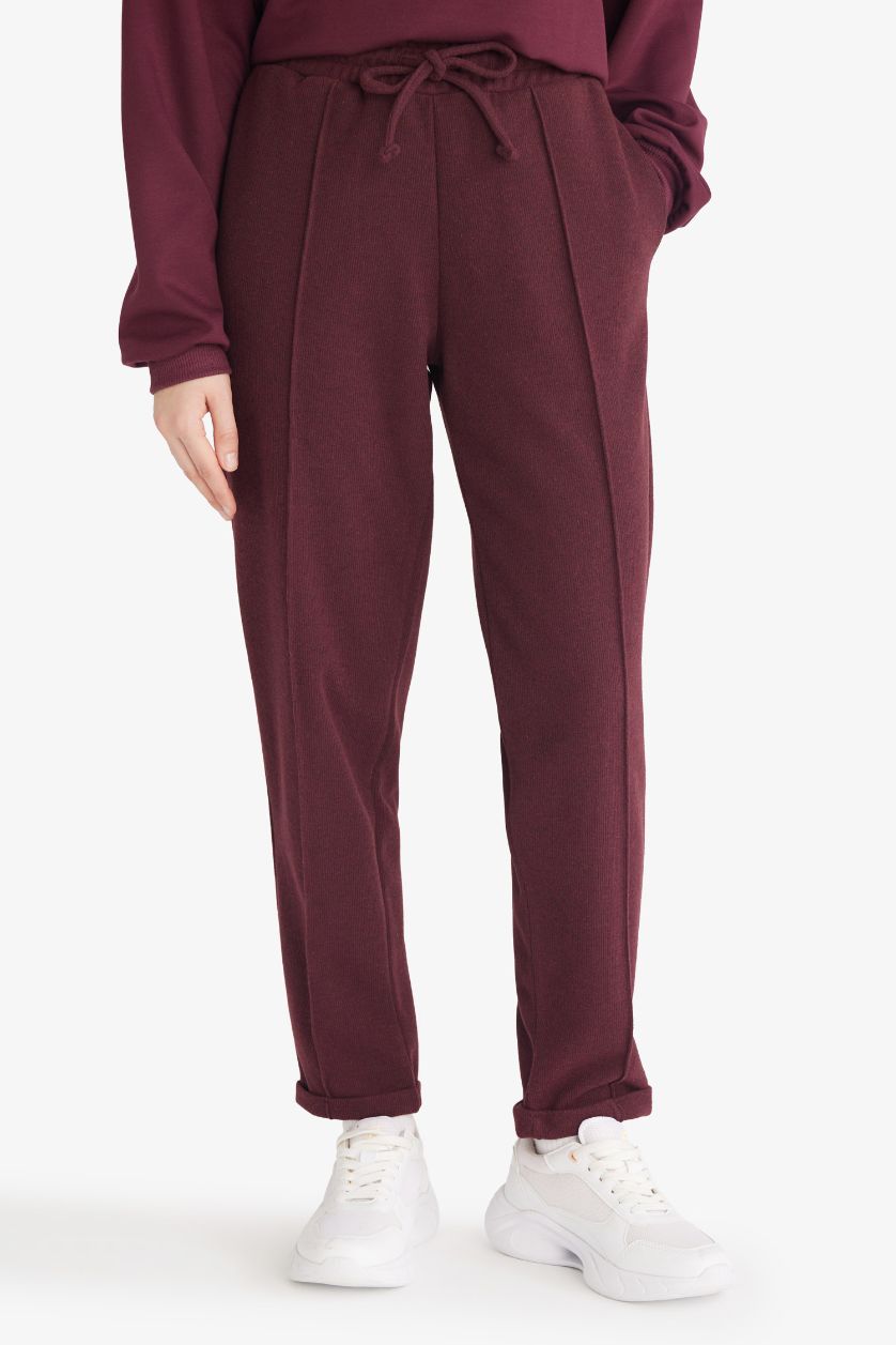 نساء خمري بنطلون بجامة رياضي قصة عادية بجيب برباط من الخصر