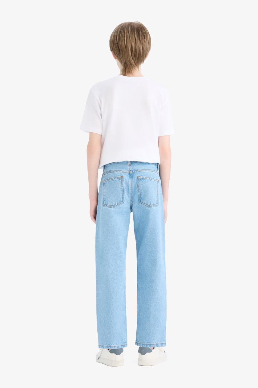 Erkek Çocuk - Genç Erkek Koyu Yeşil Straight Fit Düz Paça Jean Pantolon Erkek Çocuk