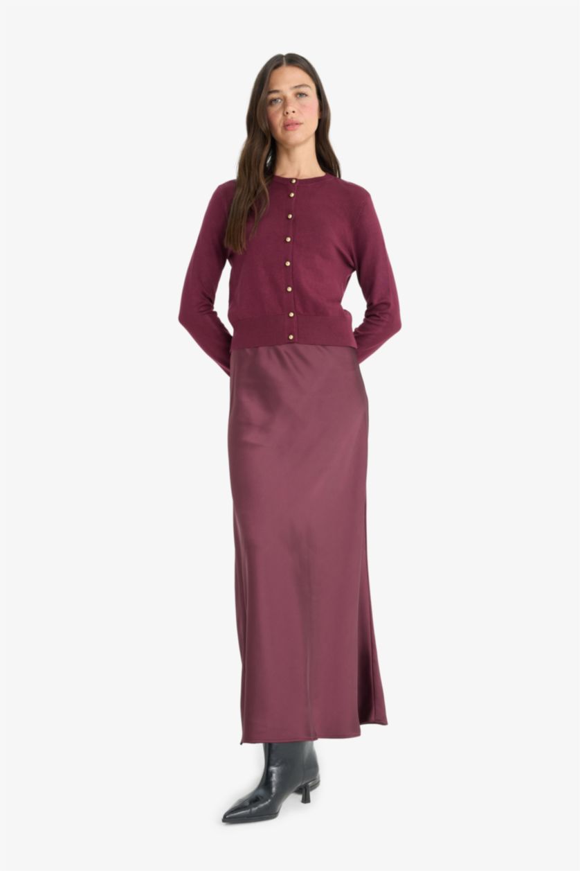 Әйелдерге Бордо a сызығы орташа ұзындық Тоқылған юбка