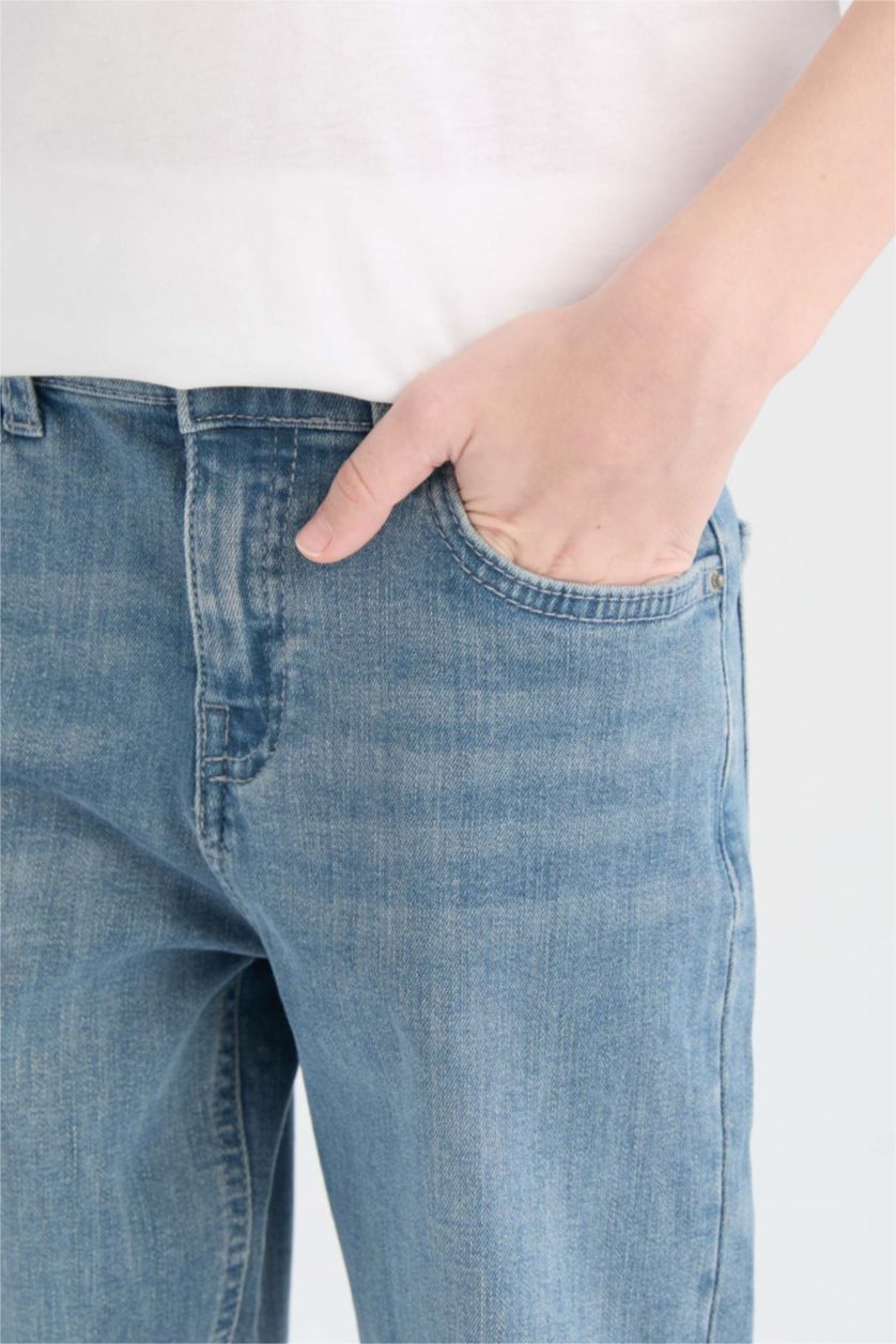 Erkek Çocuk - Genç Erkek Mavi Gri Straight Fit Düz Paça Basic Düz Jean Pantolon Erkek Çocuk