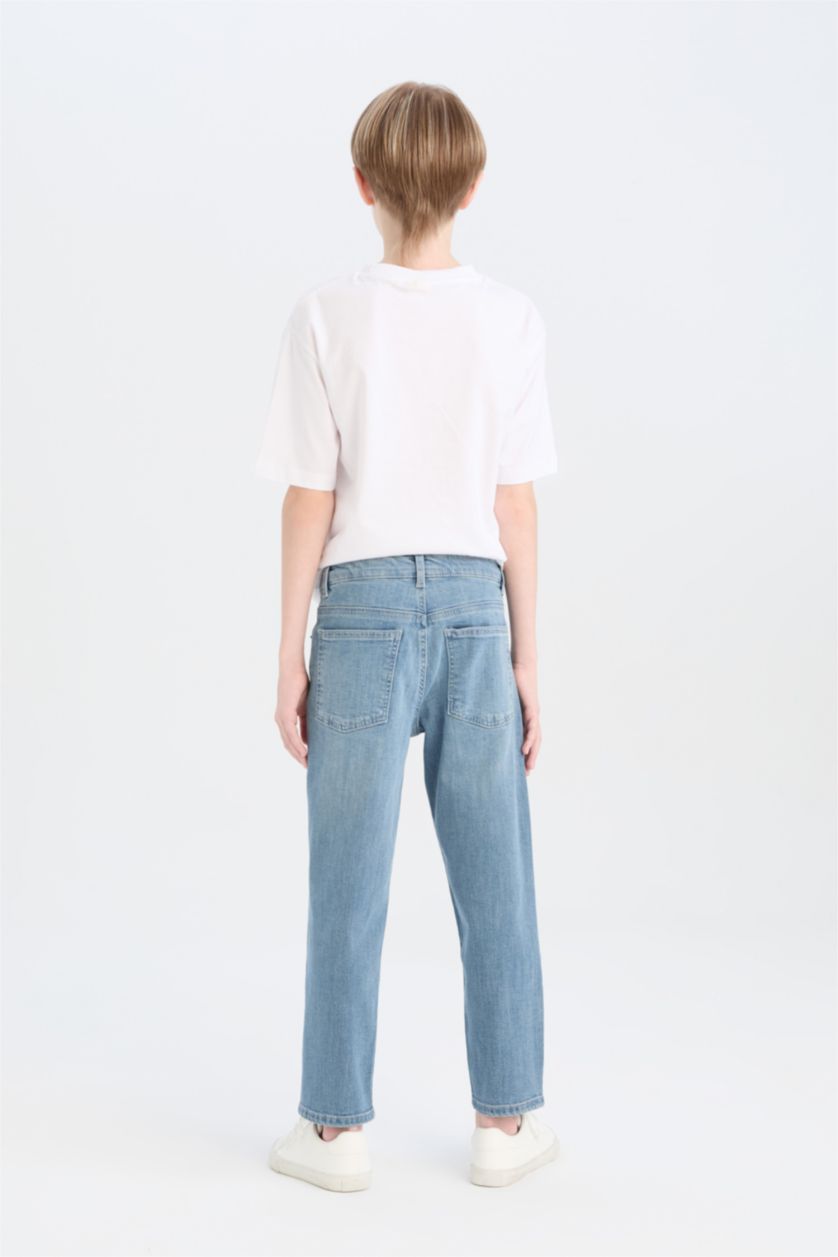 Erkek Çocuk - Genç Erkek Mavi Gri Straight Fit Düz Paça Basic Düz Jean Pantolon Erkek Çocuk