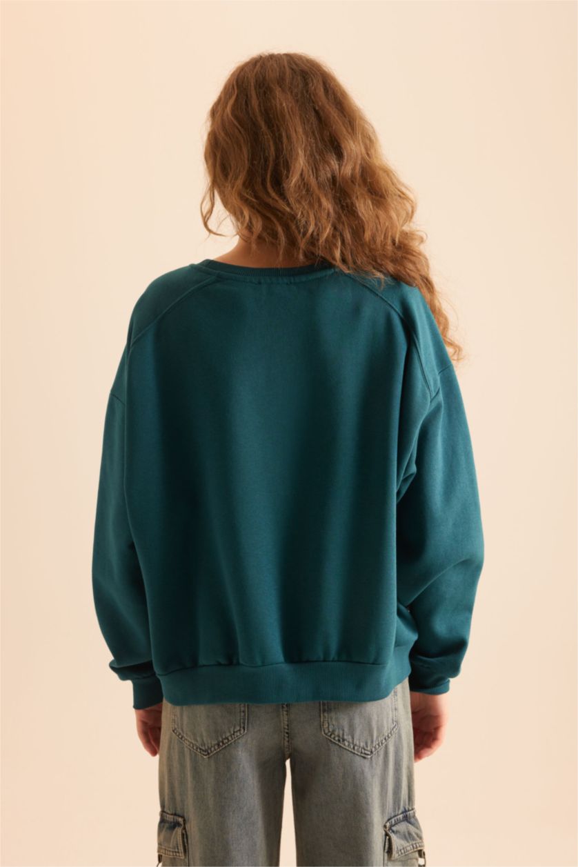 Kadın Koyu Yeşil Oversıze Kalın Kumaş Sweatshirt