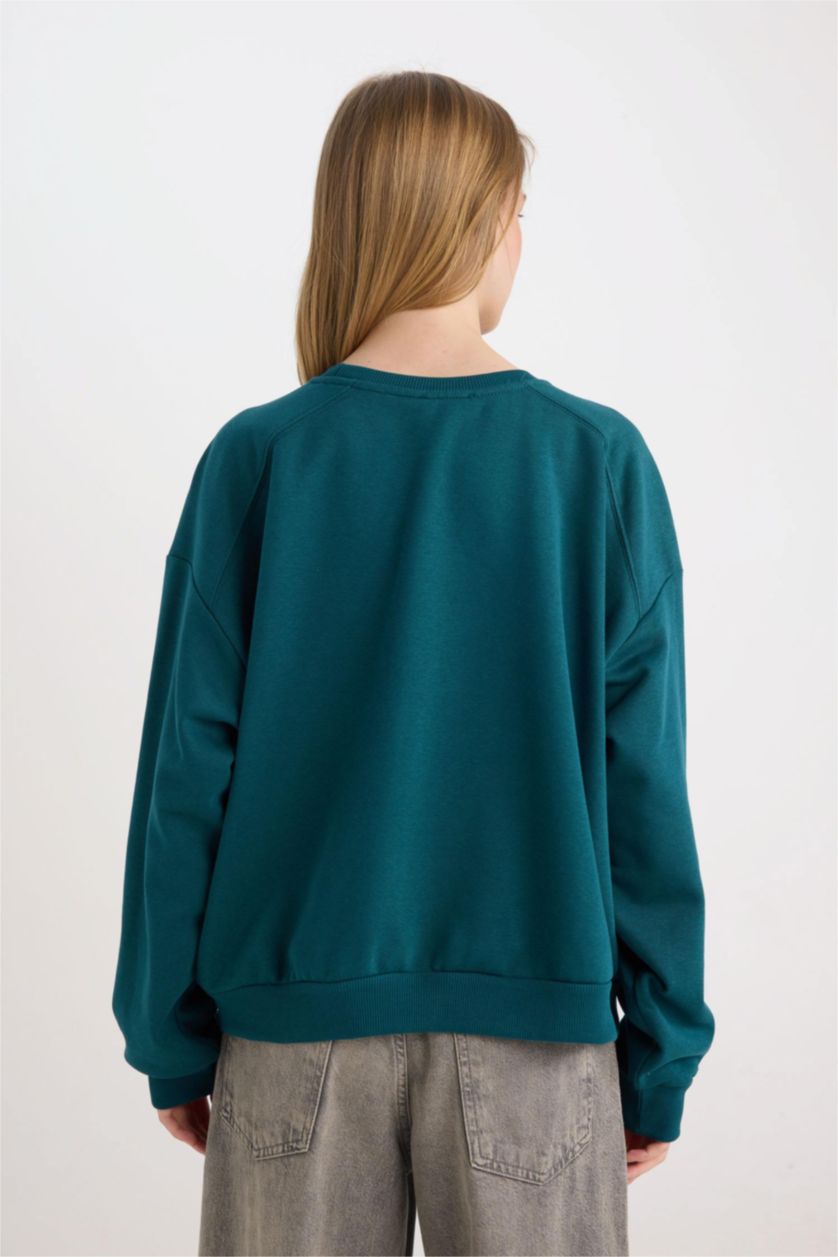 Kadın Koyu Yeşil Oversıze Kalın Kumaş Sweatshirt