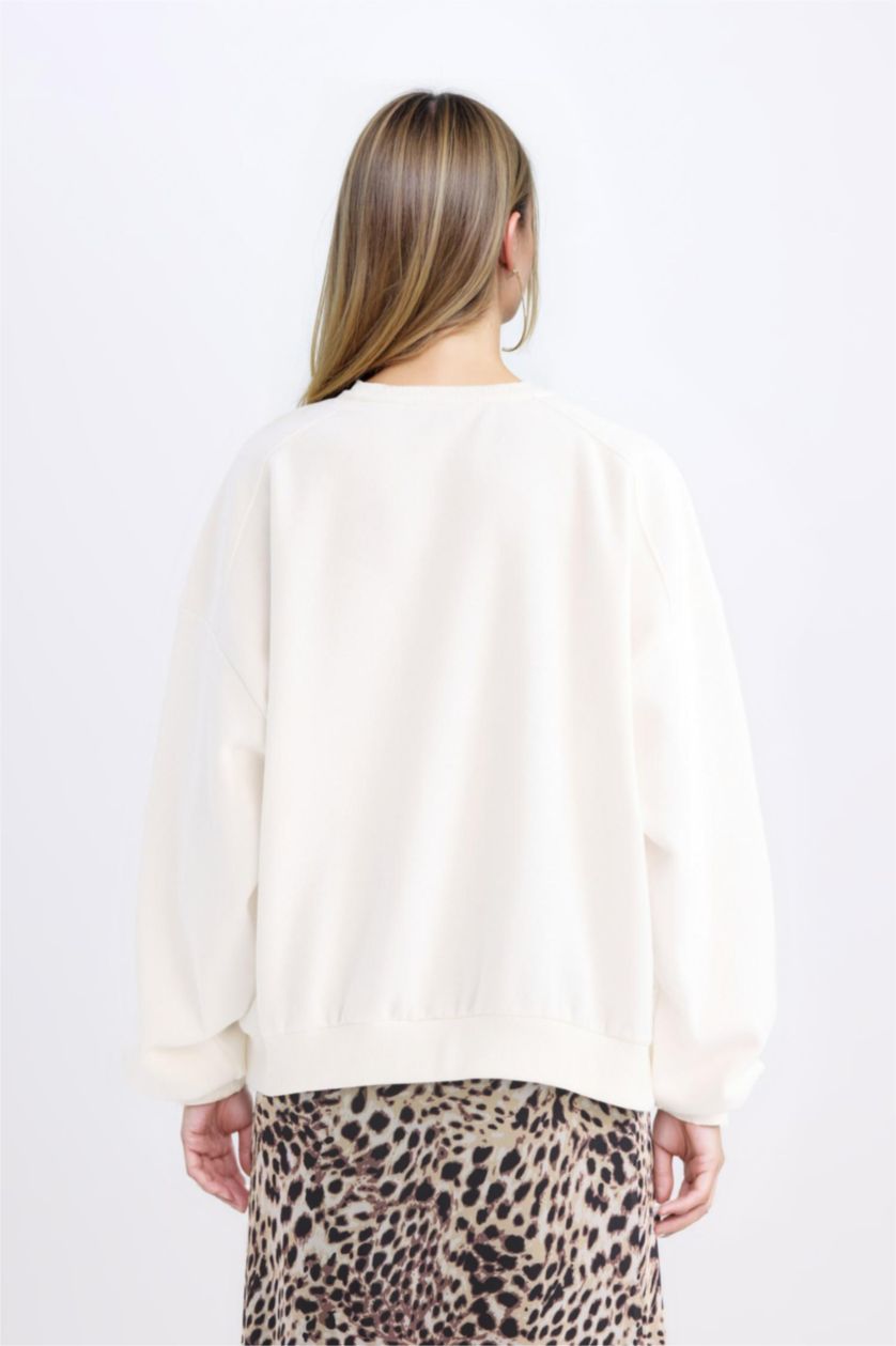 Women White Oversize Fit Thick Sweatshirt Fabric Sweatshirt