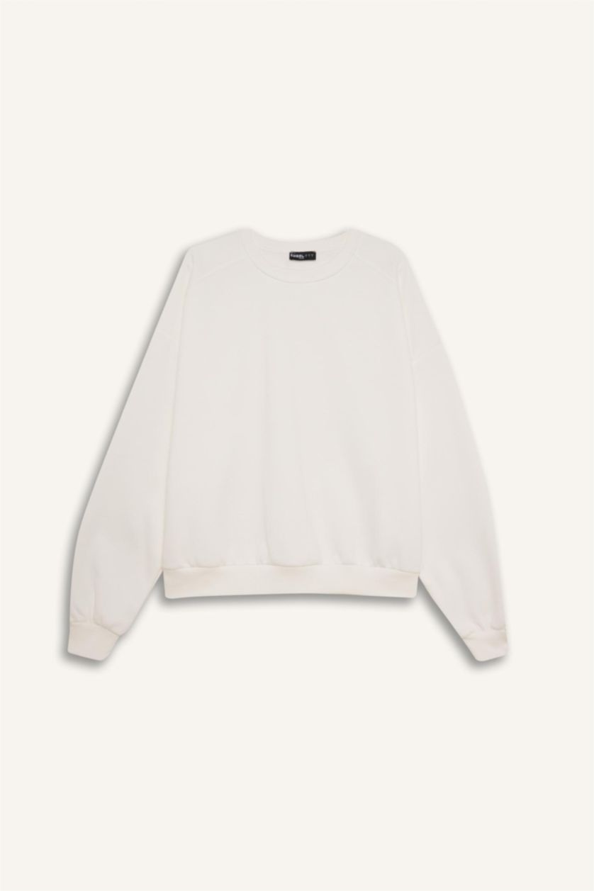 Women White Oversize Fit Thick Sweatshirt Fabric Sweatshirt