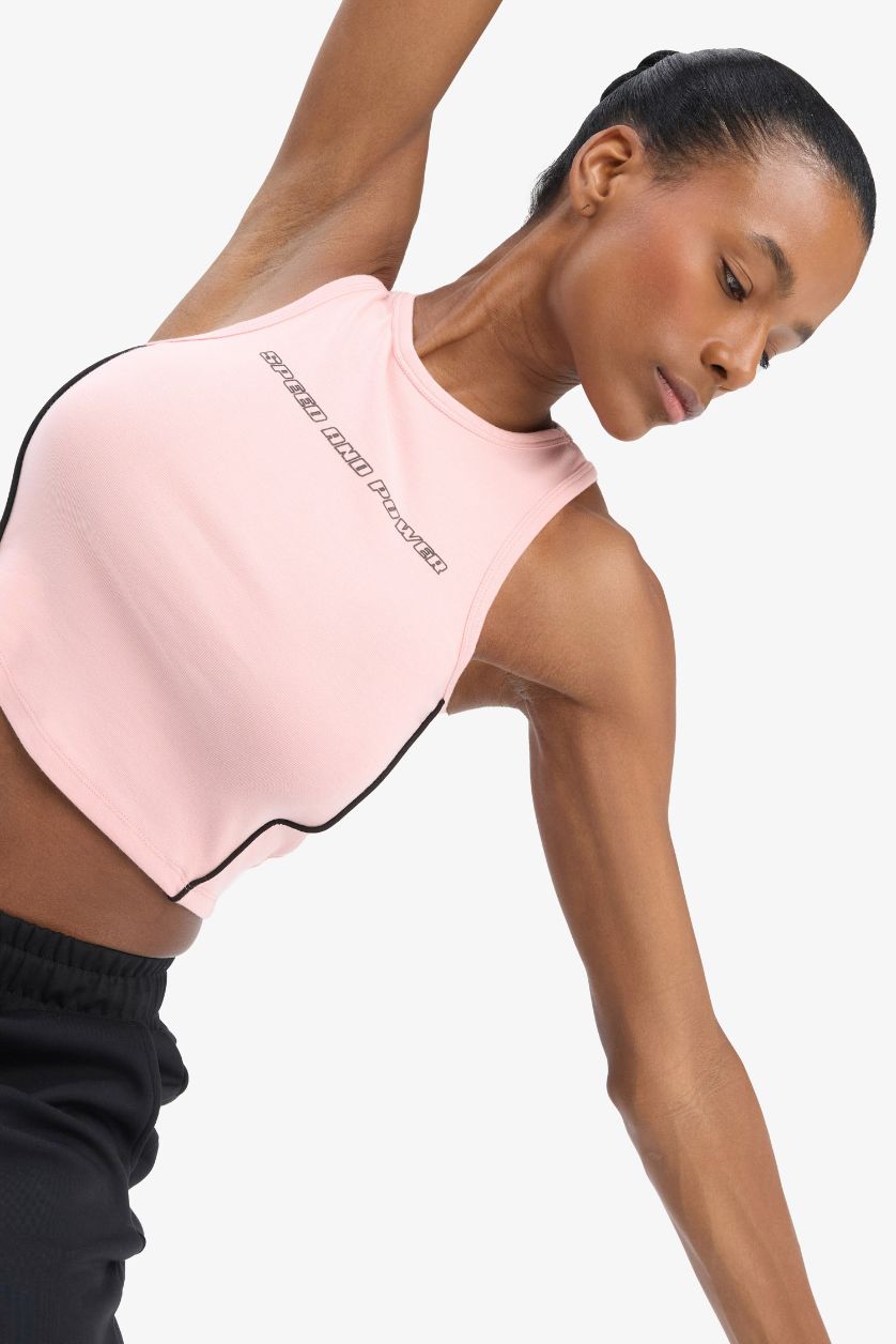 Kadın Pembe Crop Baskılı Bisiklet Yaka Ribana Sporcu Atlet