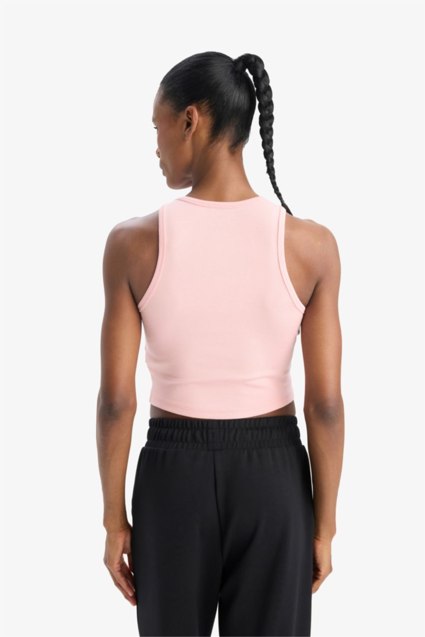 Kadın Pembe Crop Baskılı Bisiklet Yaka Ribana Sporcu Atlet